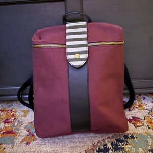 Henri Bendel Burgundy and Black Backpack in canvas